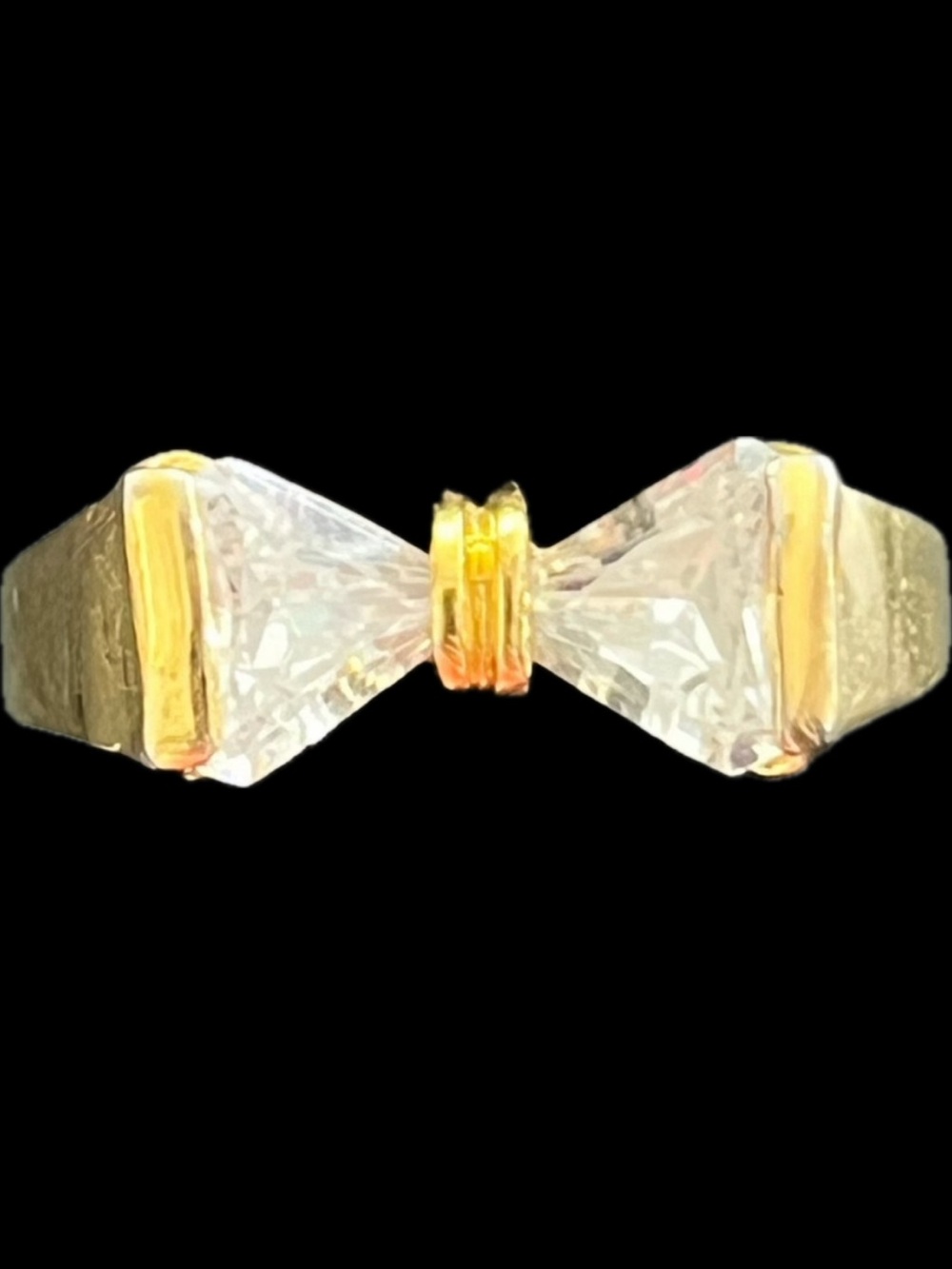 Suzanne Somers vintage Trilliant Cut CZ diamond Bowtie band pinky ring gold HSN